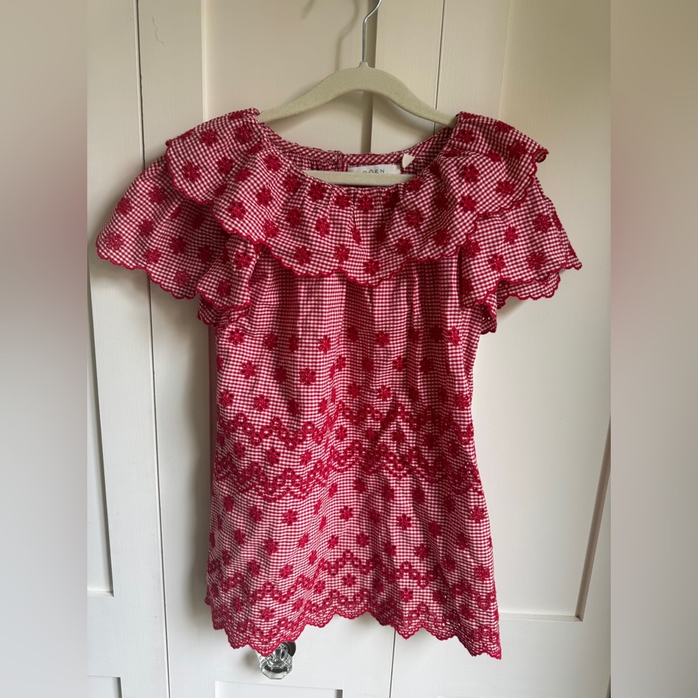Doen red cherry checkered eyelet Dress size 6